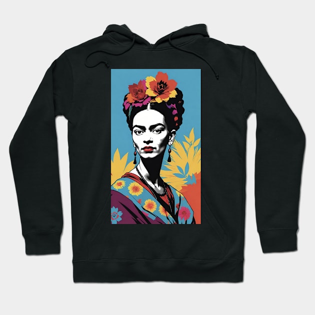 Frida's Chromatic Symphony: Colorful Portrait Hoodie by FridaBubble